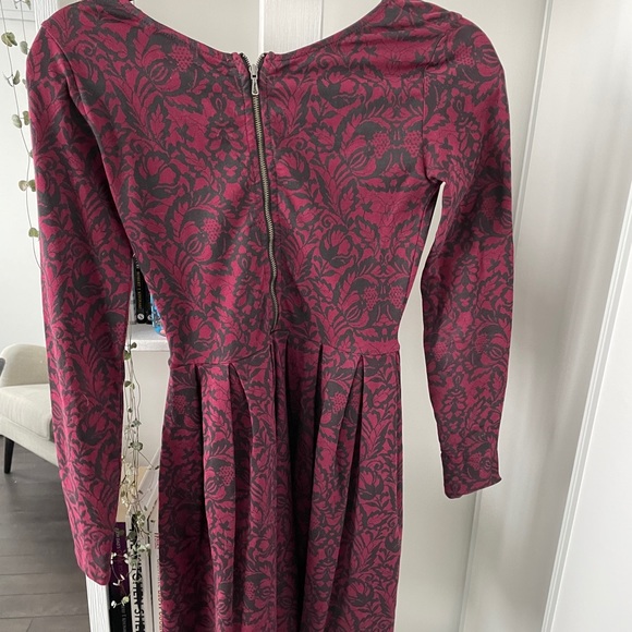 Long-sleeve Pleated Skater Dress - Picture 2 of 2